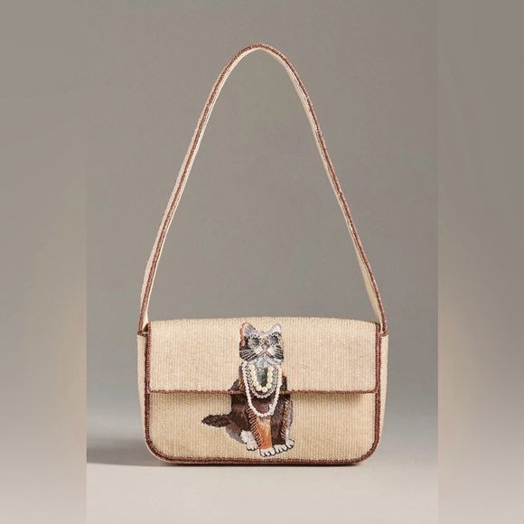 Anthropologie Handbags - Anthropologie Fiona Sassy Cat Beaded Bag Animal Edition